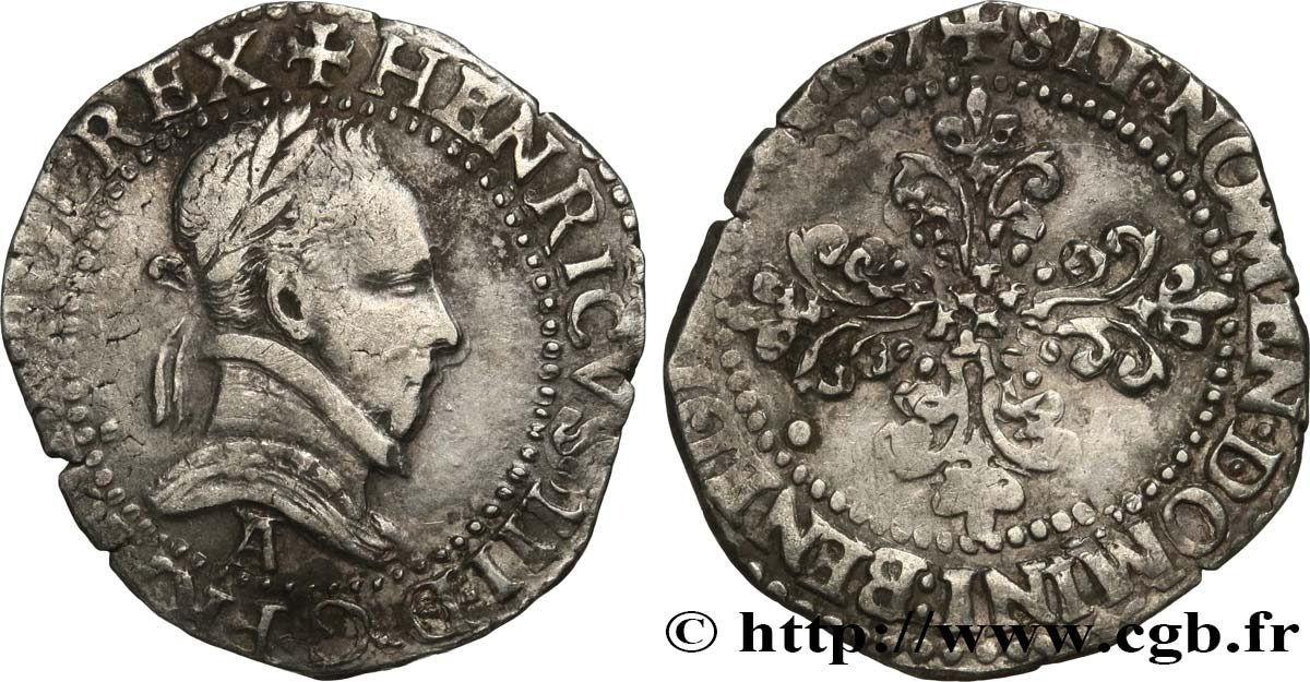 HENRI III Quart de franc au col plat 1587 Paris TB+/TTB+