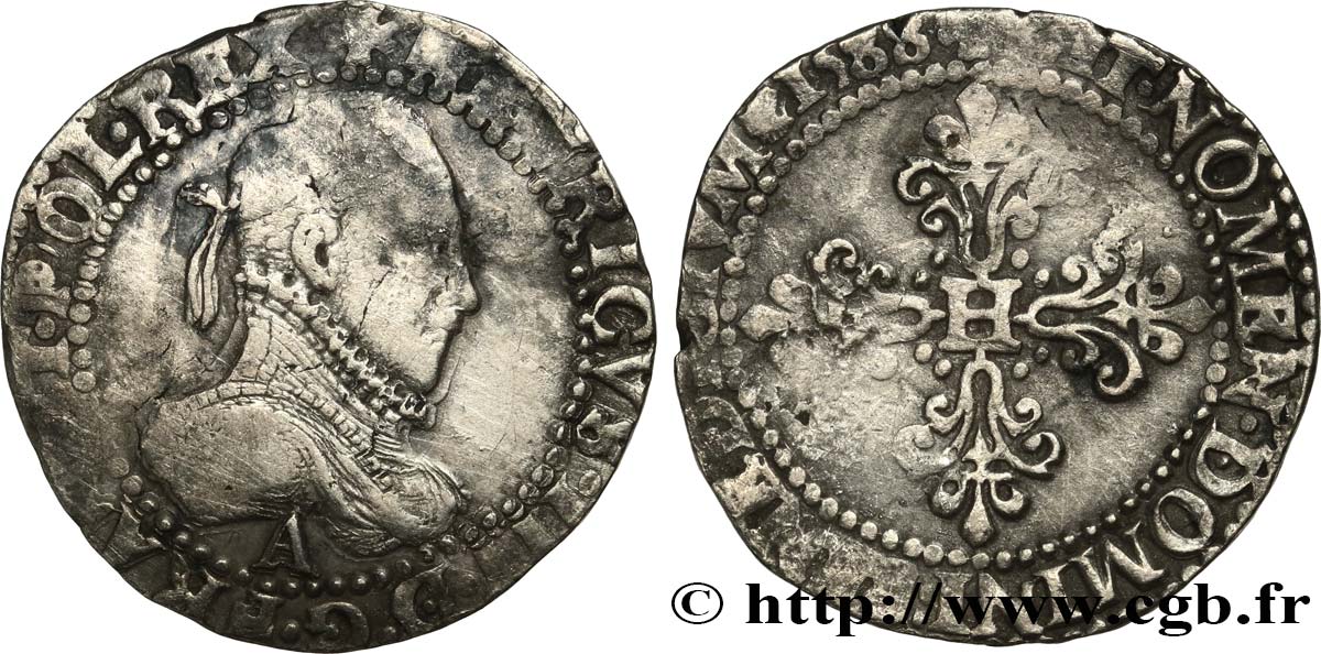 HENRI III Demi-franc au col gaufré 1588 Paris TB