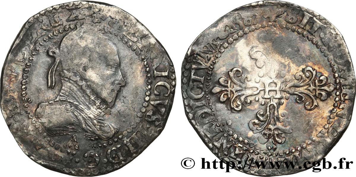 HENRY III Demi-franc au col gaufré 1587 Paris F