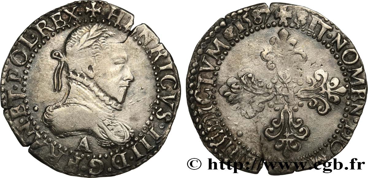 HENRI III Demi-franc au col gaufré 1587 Paris TB+