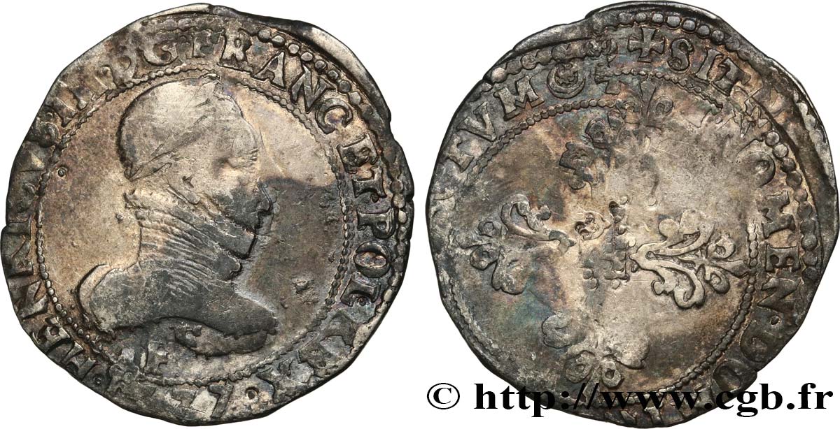HENRI III Demi-franc au col plat 1577 Angers TB