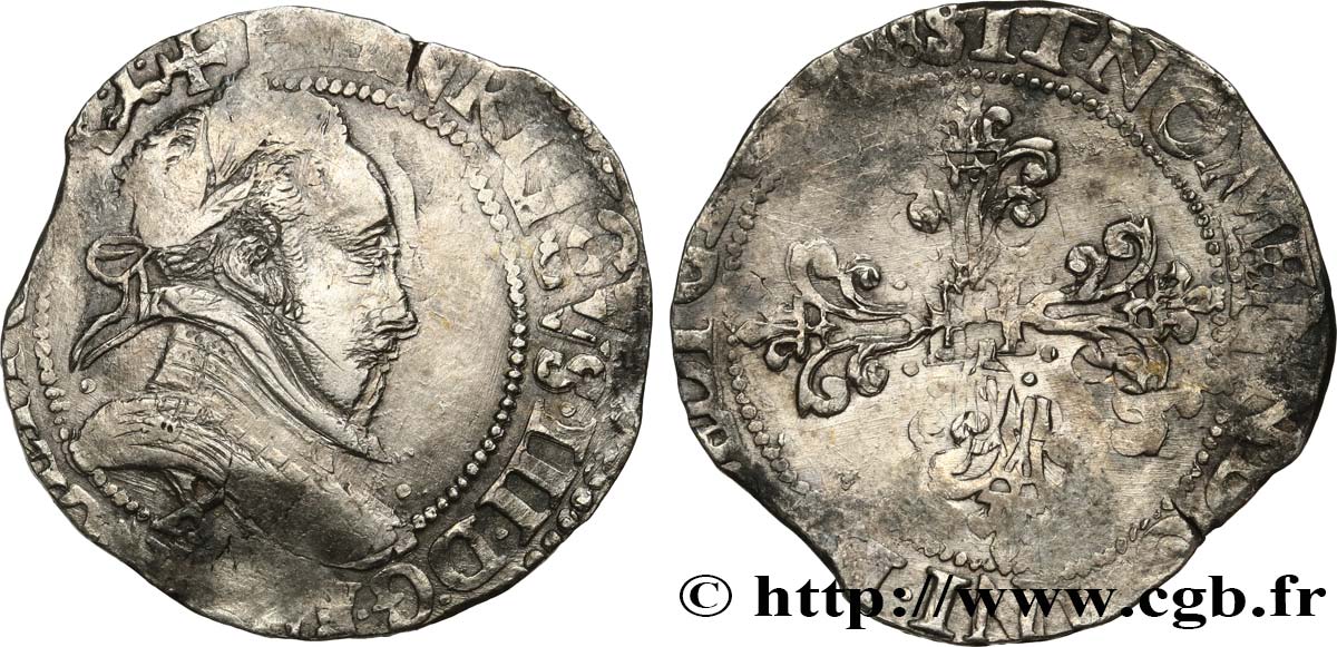 HENRI III Demi-franc au col plat 1588 Amiens TB