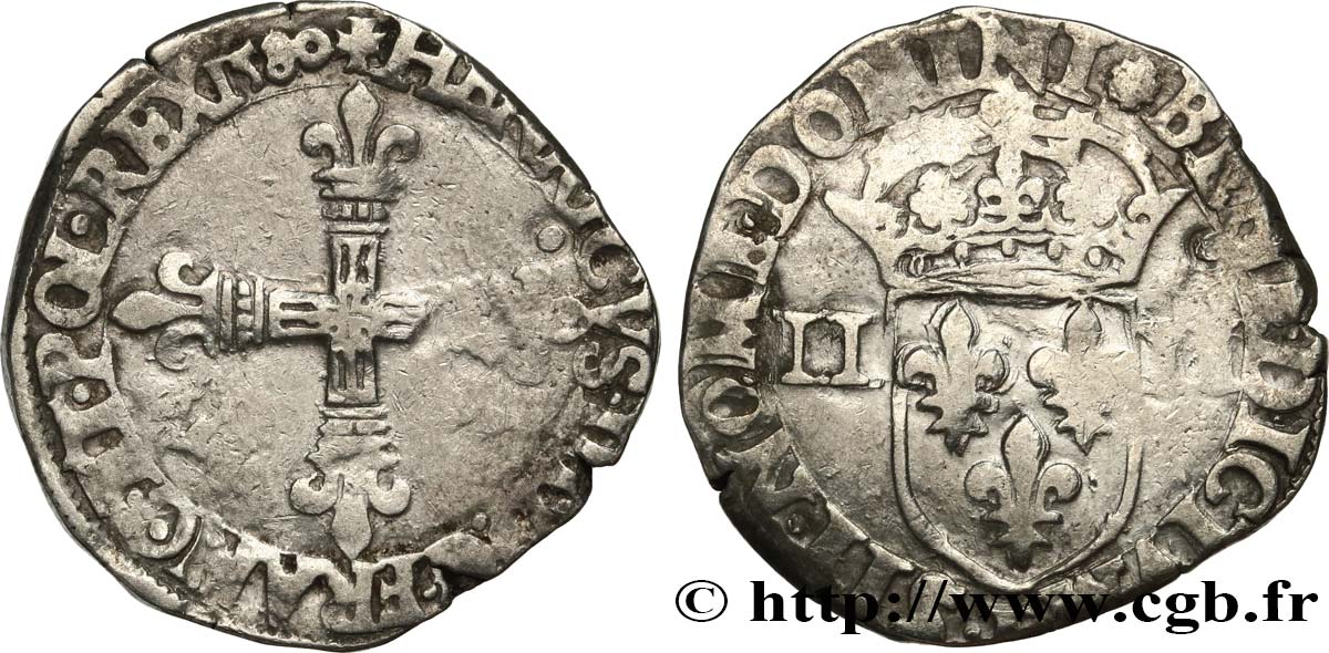 HENRI III Quart d écu, croix de face 1580 Nantes TB