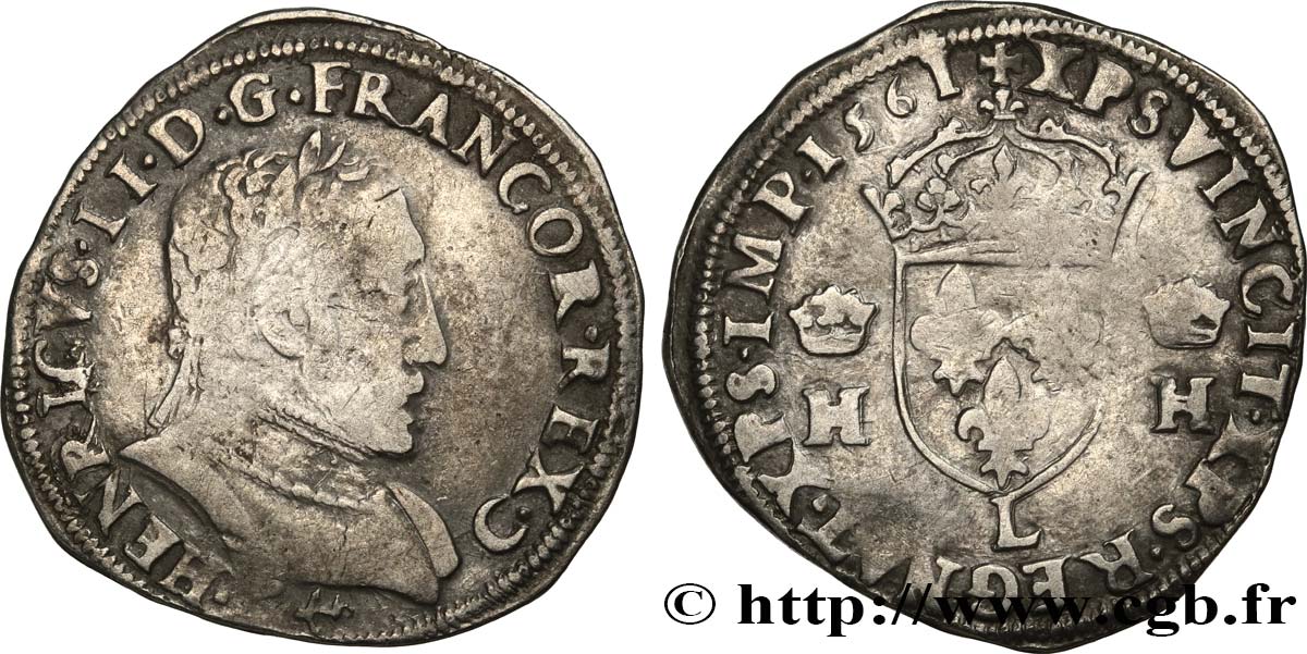 CHARLES IX. MONNAYAGE AU NOM DE HENRI II Teston au buste lauré, 2e type 1561 Bayonne TB+