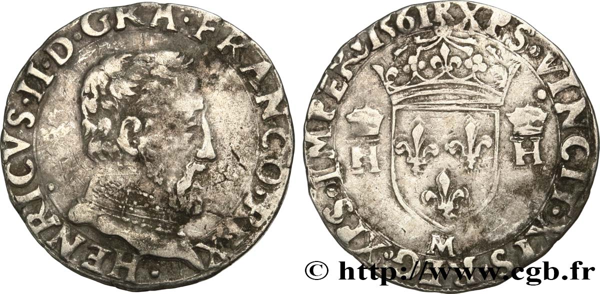 CHARLES IX. MONNAYAGE AU NOM DE HENRI II Demi-teston à la tête nue, 5e type 1561 Toulouse TTB