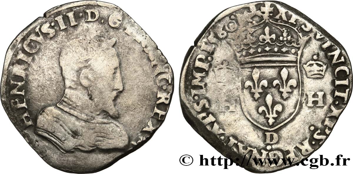 FRANCIS II. COINAGE AT THE NAME OF HENRY II Teston à la tête nue, 1er type 1560 Lyon BC+