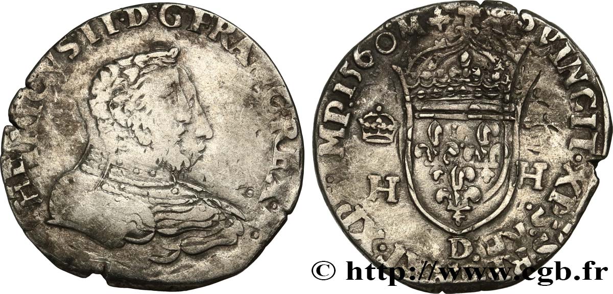 FRANCIS II. COINAGE AT THE NAME OF HENRY II Teston à la tête nue, 1er type 1560 Lyon BC+