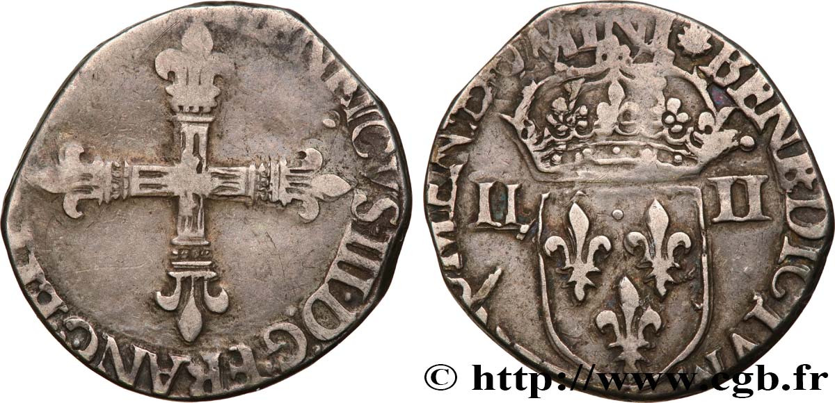 HENRI III Quart d&nbsp;écu, croix de face n.d. Nantes TB+