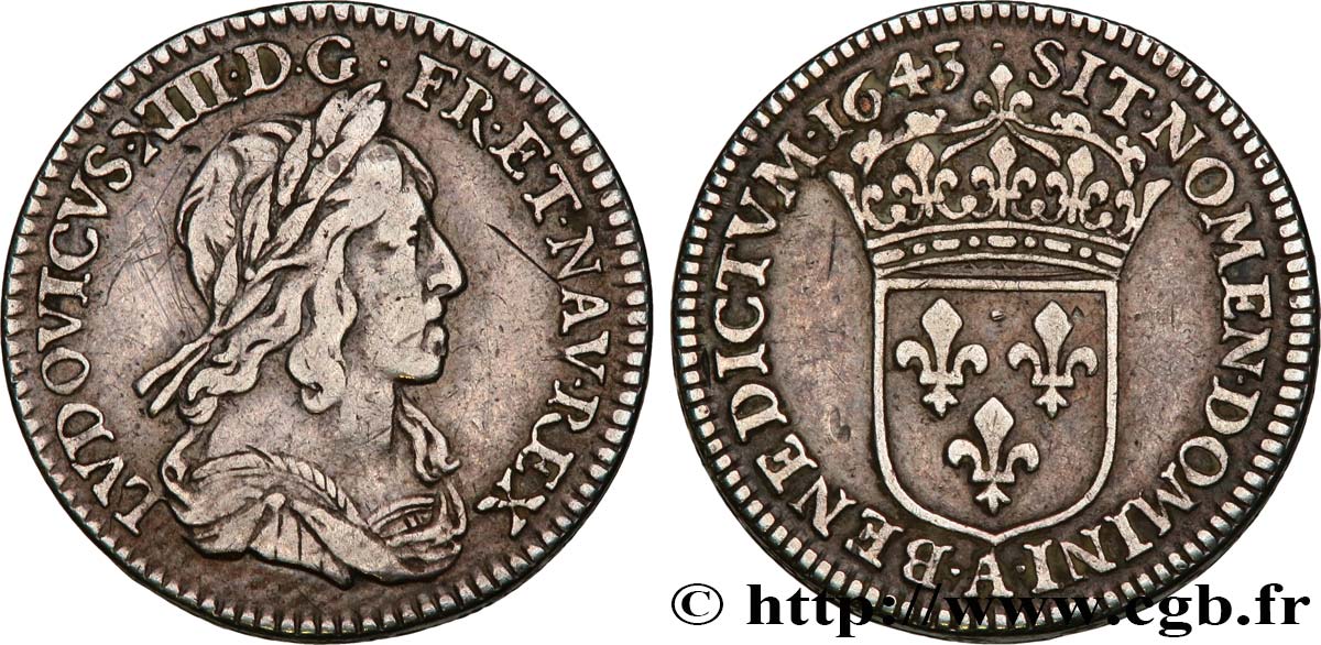 LOUIS XIII  Piéfort de poids quadruple du douzième d écu, 3e type, 2e poinçon de Warin 1643 Paris, Monnaie du Louvre MBC/MBC+