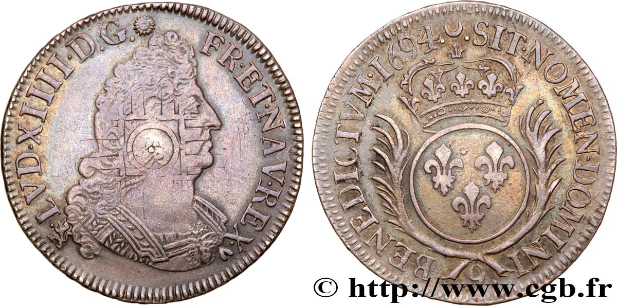 LOUIS XIV LE GRAND OU LE ROI SOLEIL Demi-écu aux palmes 1694 Rennes TTB