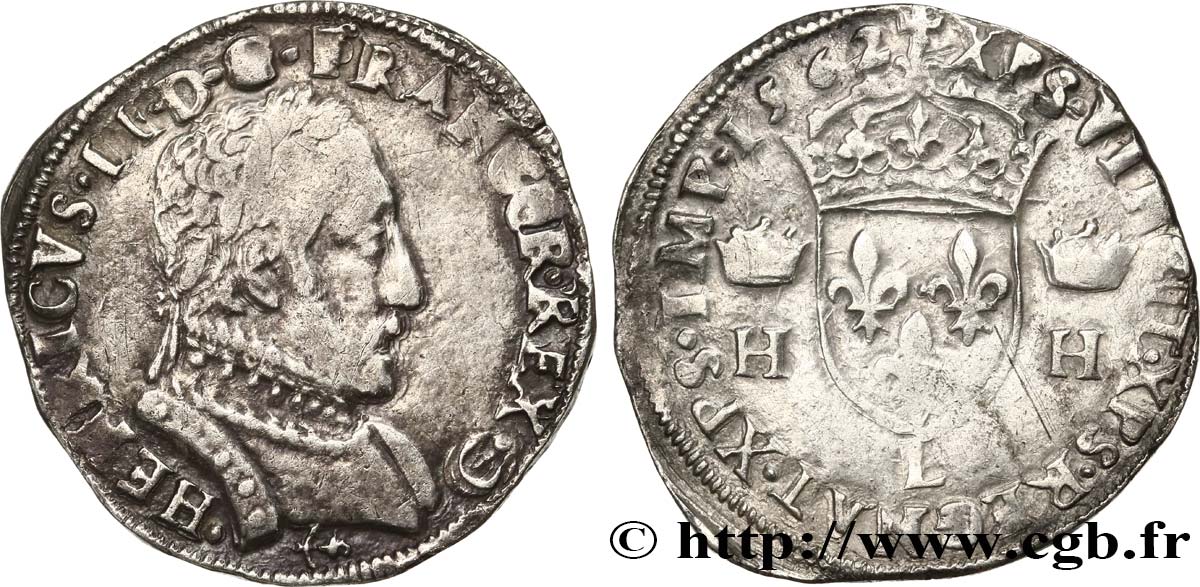CHARLES IX. COINAGE AT THE NAME OF HENRY II Teston au buste lauré, 2e type 1562 Bayonne MBC