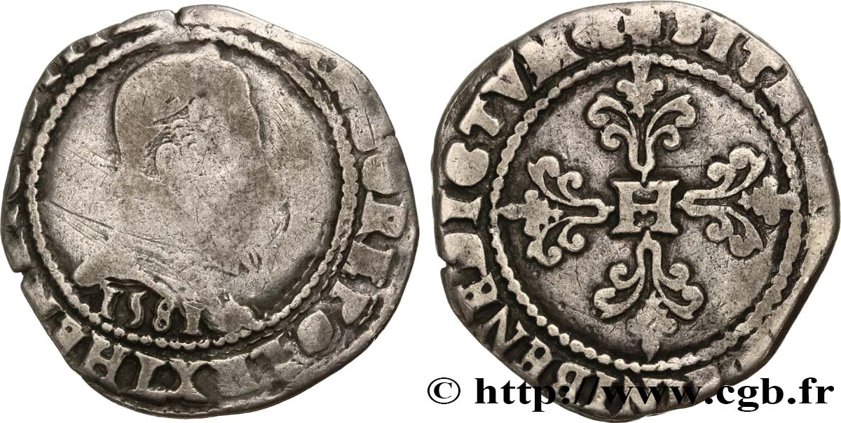 HENRI III Franc au col plat 1581 Bayonne B+