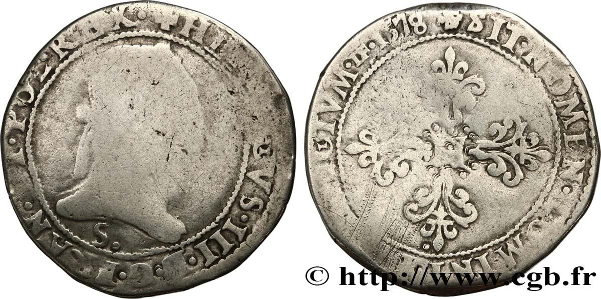 HENRI III Franc au col plat 1578 Troyes B