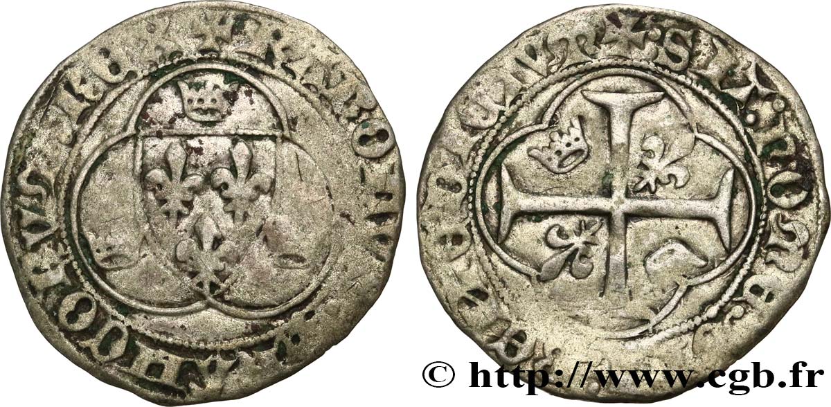 CHARLES VII LE VICTORIEUX Blanc à la couronne n.d. Poitiers TB