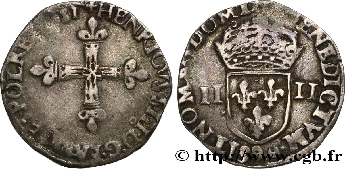 HENRI III Quart d écu, croix de face 1581 Rennes TB+