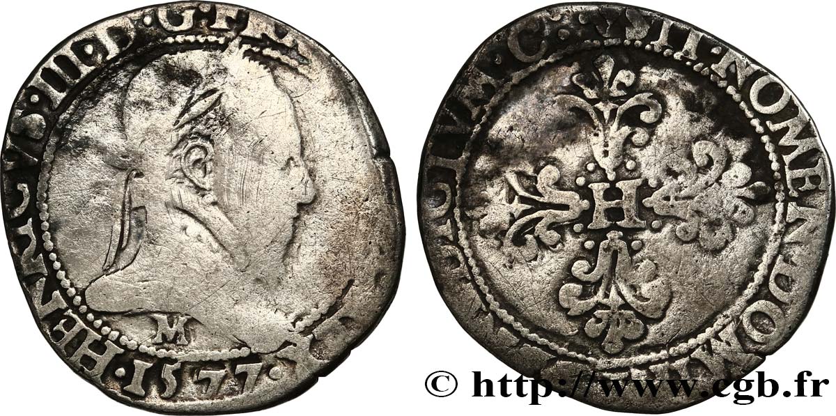HENRI III Demi-franc au col plat 1577 Toulouse B+