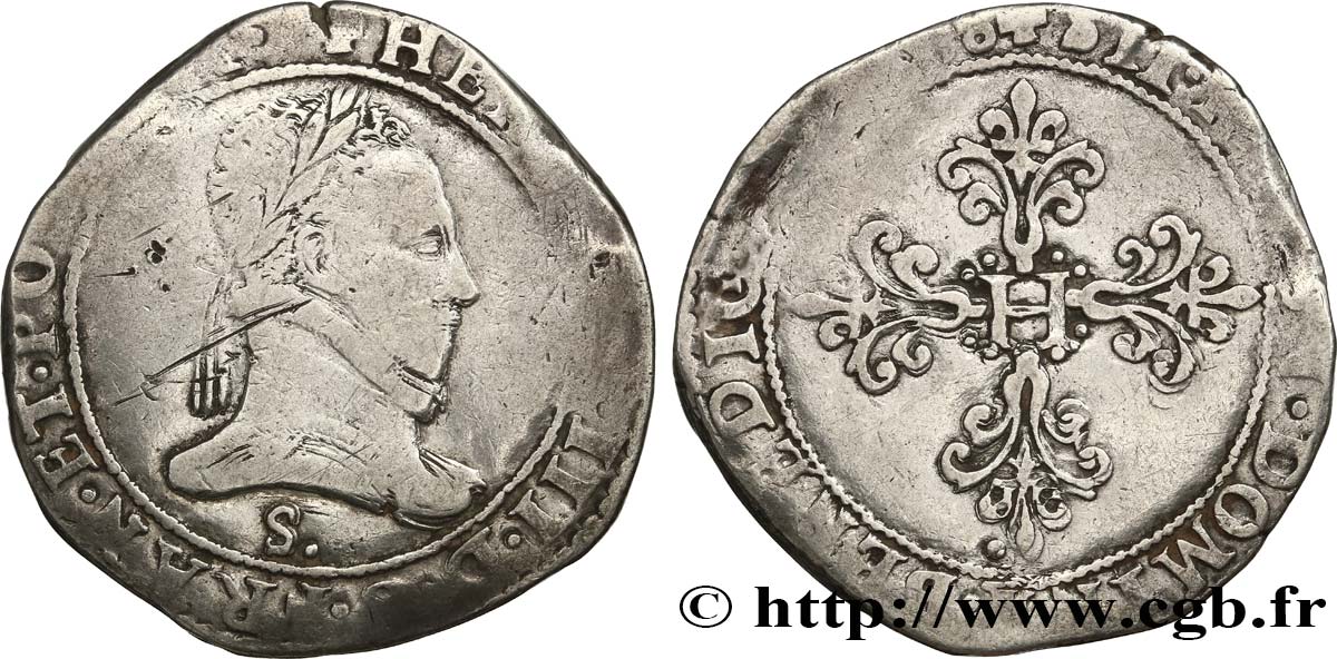HENRY III Franc au col plat 1578 Troyes MB
