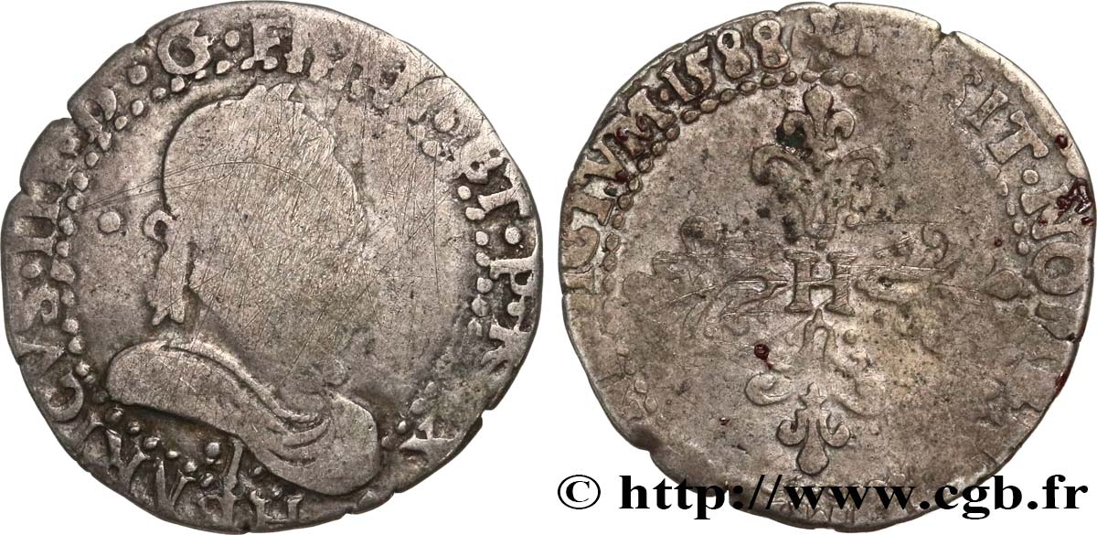 HENRI III Demi-franc au col plat 1588 Limoges B