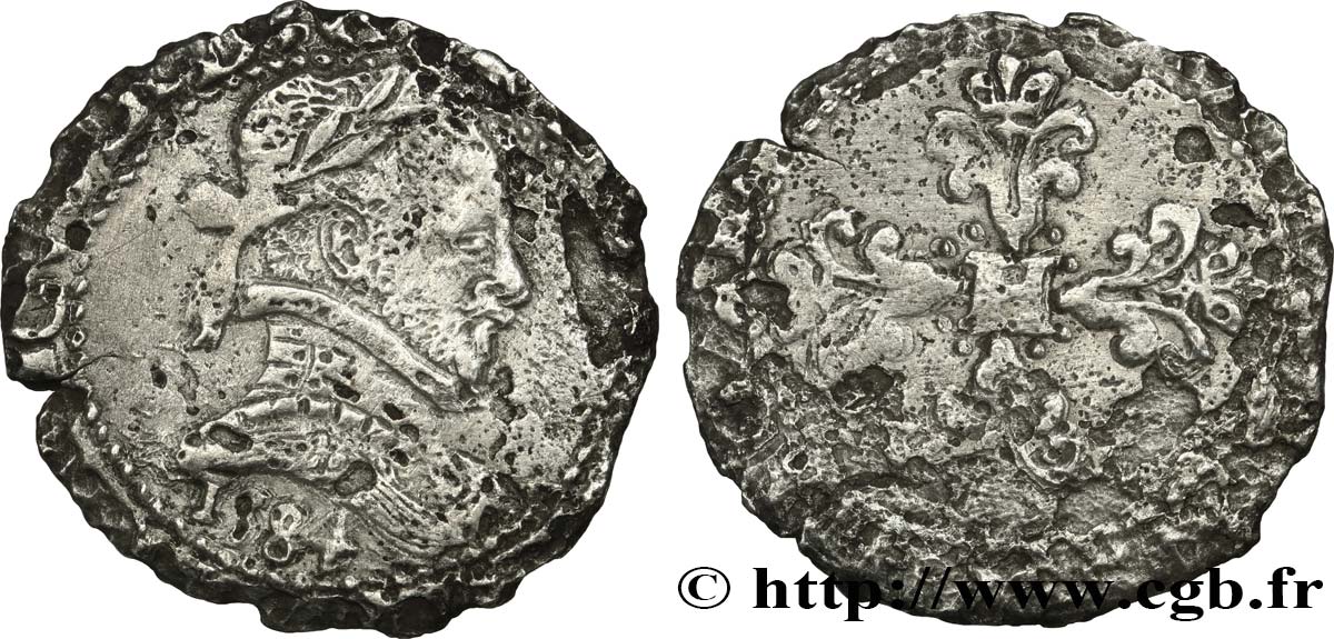 HENRI III Demi-franc au col plat 1584  B+