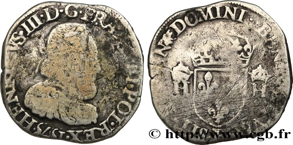 HENRI III Teston 3e type, col fraisé 1575 Angers B+