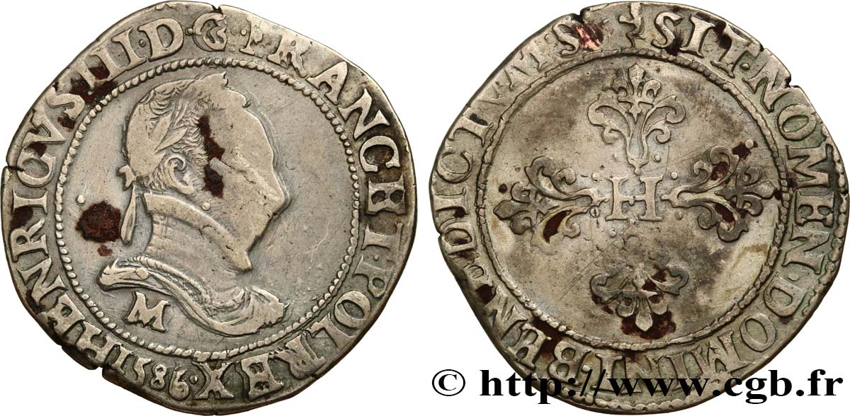 HENRI III Franc au col plat 1586 Toulouse TB+