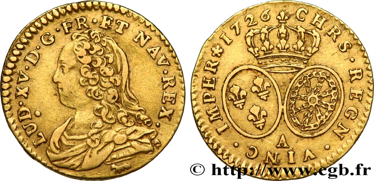 LOUIS XV DIT LE BIEN AIMÉ Demi-louis d or aux écus ovales, buste habillé 1726 Paris TTB
