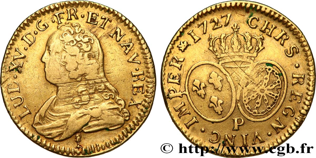 LOUIS XV DIT LE BIEN AIMÉ Louis d or aux écus ovales, buste habillé 1727 Dijon TB+