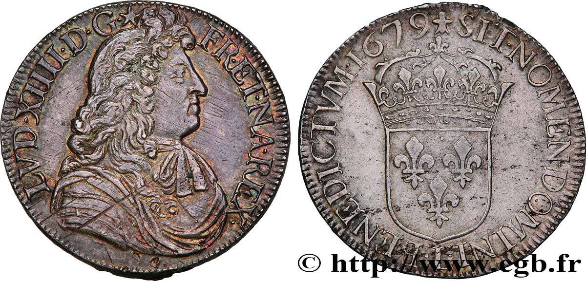 LOUIS XIV  THE SUN KING  Écu, portrait à la cravate courte 1679 Bayonne MBC+