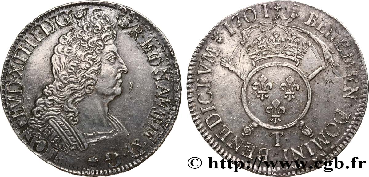 LOUIS XIV  THE SUN KING  Écu aux insignes 1701 Nantes AU