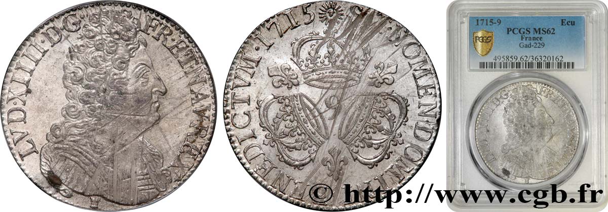 LOUIS XIV  THE SUN KING  Écu aux trois couronnes 1715 Rennes SPL62