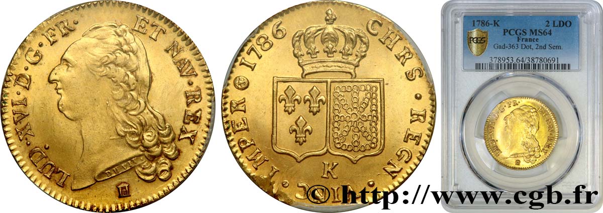 LOUIS XVI Double louis d’or aux écus accolés 1786 Bordeaux SPL64