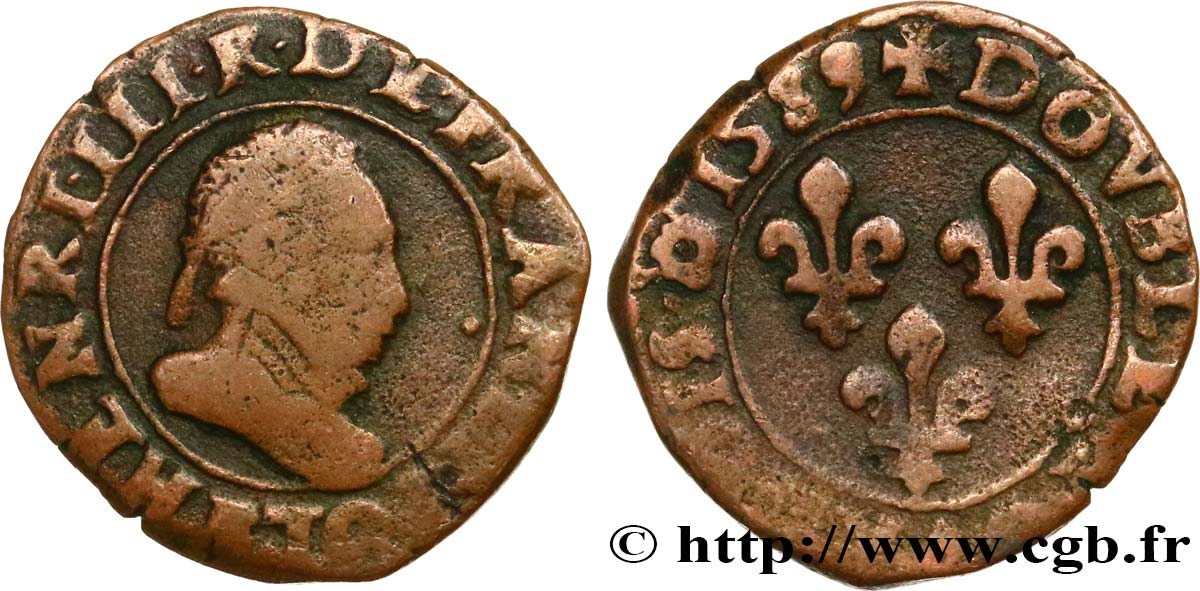 HENRI III Double tournois, type de Rouen 1589 Rouen TB