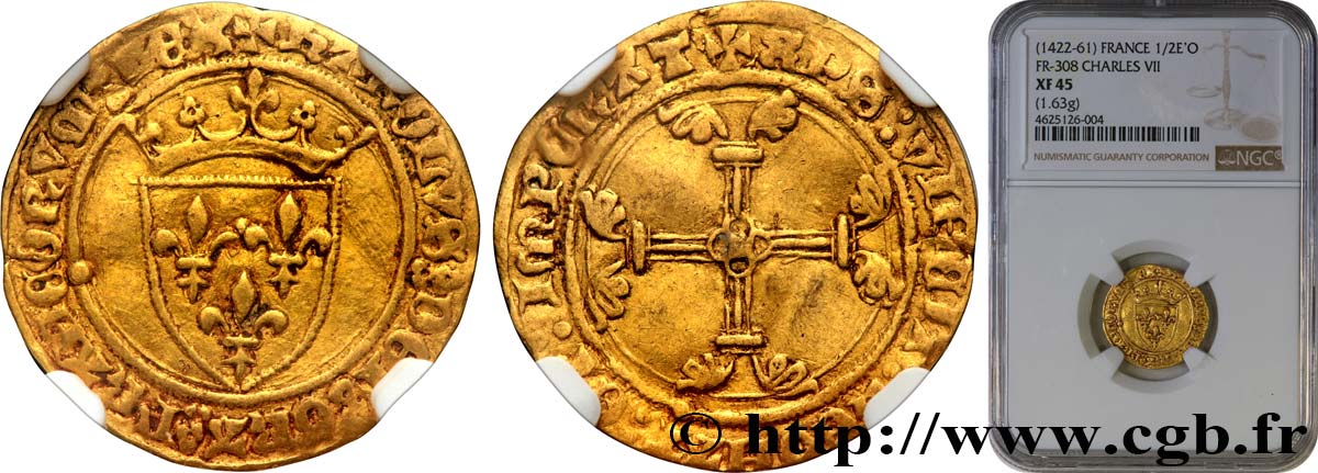CHARLES VII  THE WELL SERVED  Demi-écu d or à la couronne ou demi-écu neuf n.d. Paris XF45