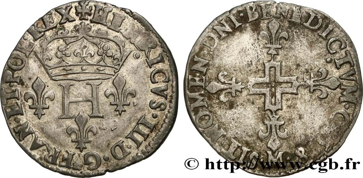 HENRY III Double sol parisis, 2e type 1578 Toulouse XF