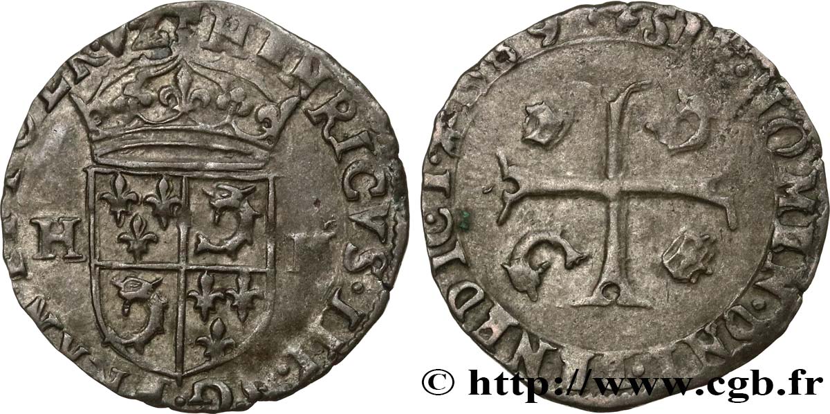 HENRI III Douzain du Dauphiné aux deux H 1589 Grenoble TTB