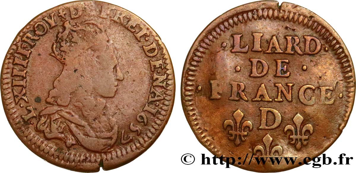 LOUIS XIV  THE SUN KING  Liard de cuivre, 2e type 1657 Vimy-en-Lyonnais (actuellement Neuville-sur-Saône) VF