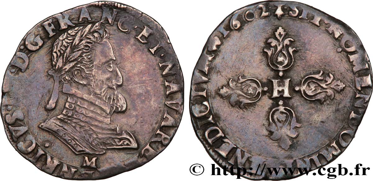 HENRI IV LE GRAND Demi-franc, type de Toulouse 1602 Toulouse TTB+