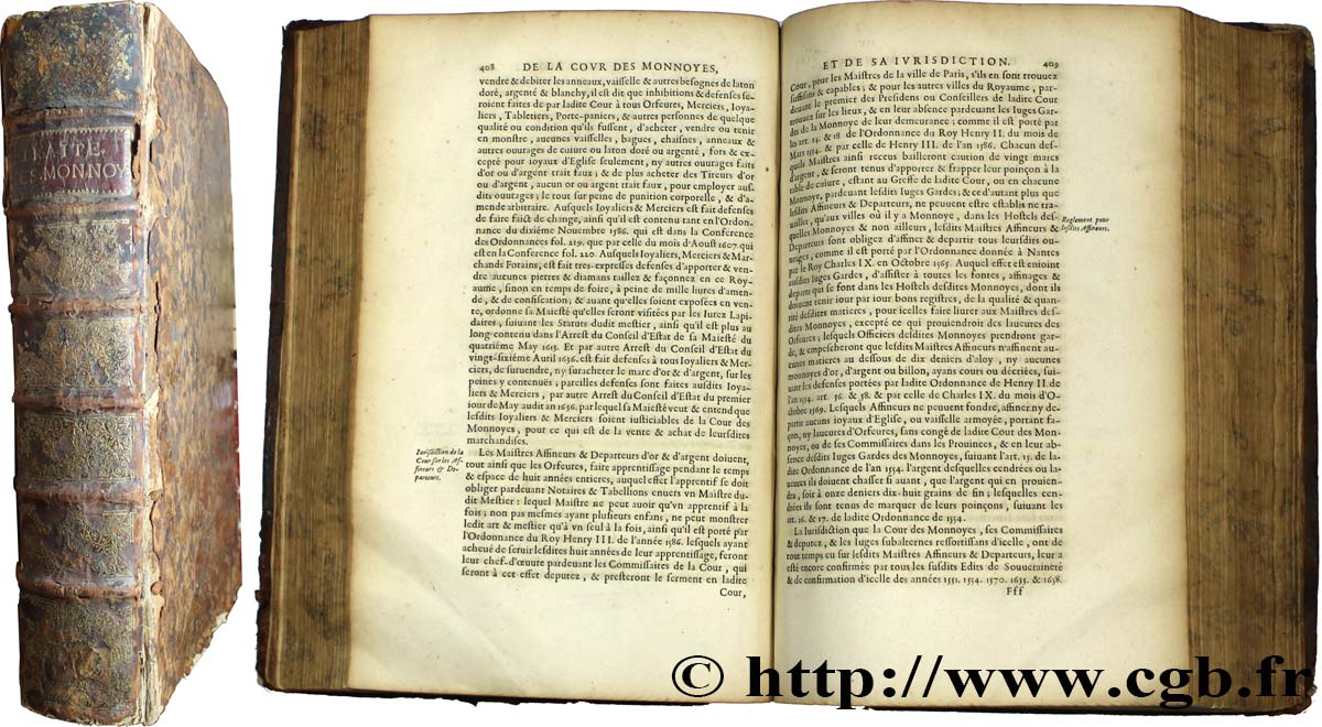 BOOKS “Traité de la Cour des monnoyes et de l’estendue de sa jurisdicti (...)” par M. Germain Constans, juge-garde en la Monnaie de Toulouse, à Paris, chez Sébastien Cramoisy, MDCLVIII (1658) n.d.  q.SPL