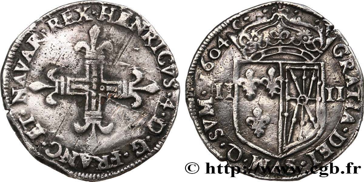 HENRY IV Quart d écu de Navarre 1604 Saint-Palais fSS