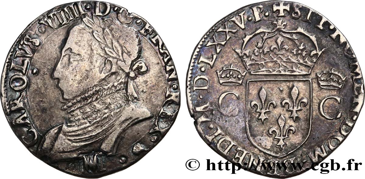 HENRY III. COINAGE AT THE NAME OF CHARLES IX Teston, 10e type 1575 (MDLXXV) Toulouse q.BB