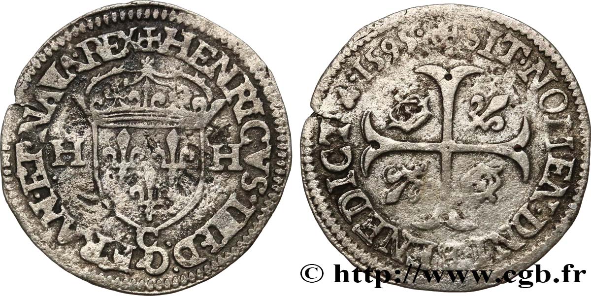 HENRY IV Douzain aux deux H, 2e type 1595 Saint-Lô fSS