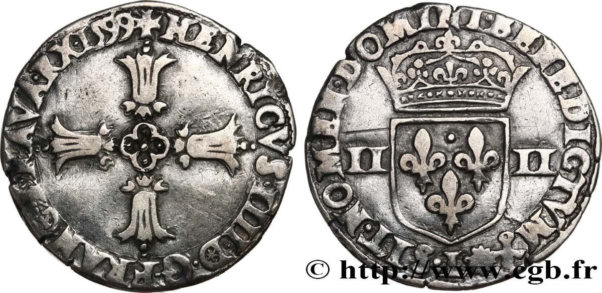 HENRY IV Quart d écu, croix feuillue de face 1599 Bayonne MBC