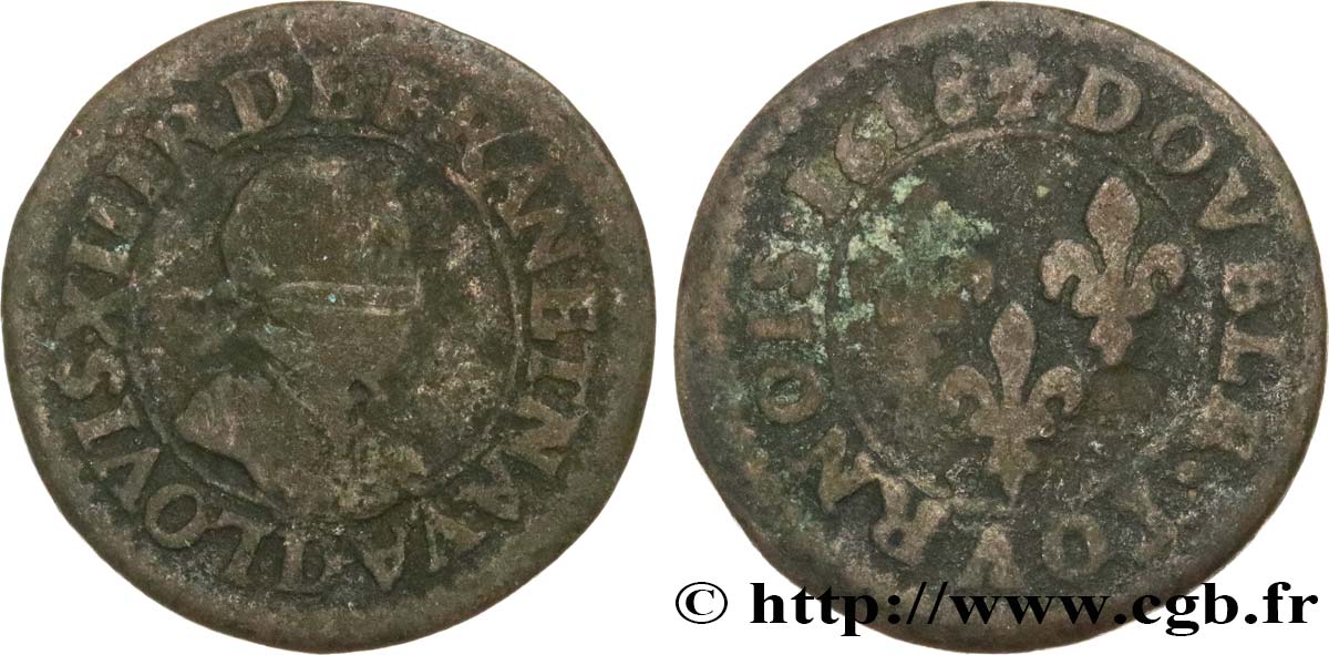 LOUIS XIII  Double tournois, type 4 1618 Lyon VF