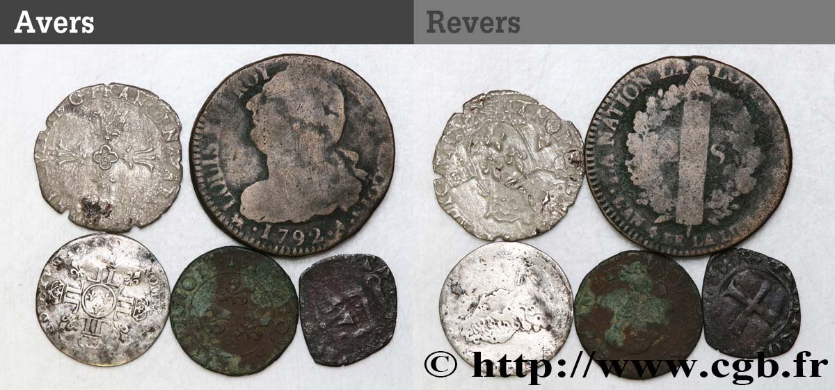 LOTES Lot de cinq monnaies royales n.d. Ateliers divers RC