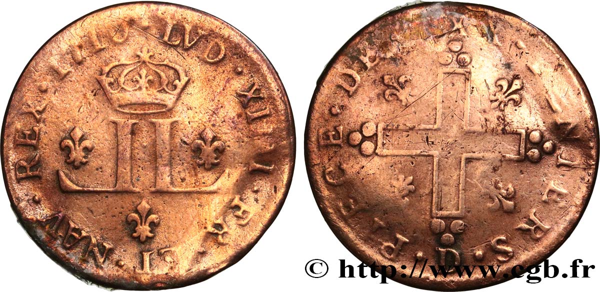 LOUIS XIV LE GRAND OU LE ROI SOLEIL XXX deniers aux 2 L couronnées 1710 Lyon TB+