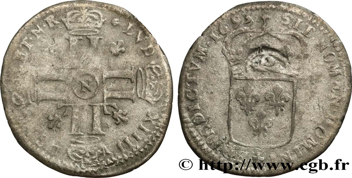 LOUIS XIV LE GRAND OU LE ROI SOLEIL Quinzain aux huit L 1693 Montpellier TB+