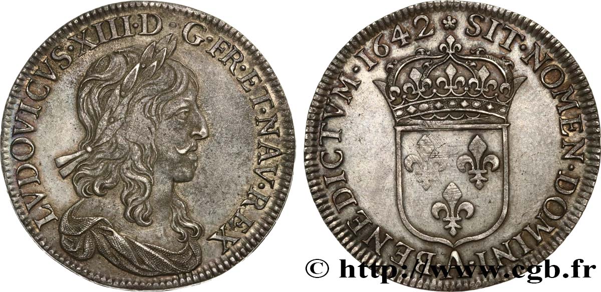 LOUIS XIII LE JUSTE Demi-écu, 2e type, 1er poinçon de Warin 1642 Paris, Monnaie de Matignon SUP