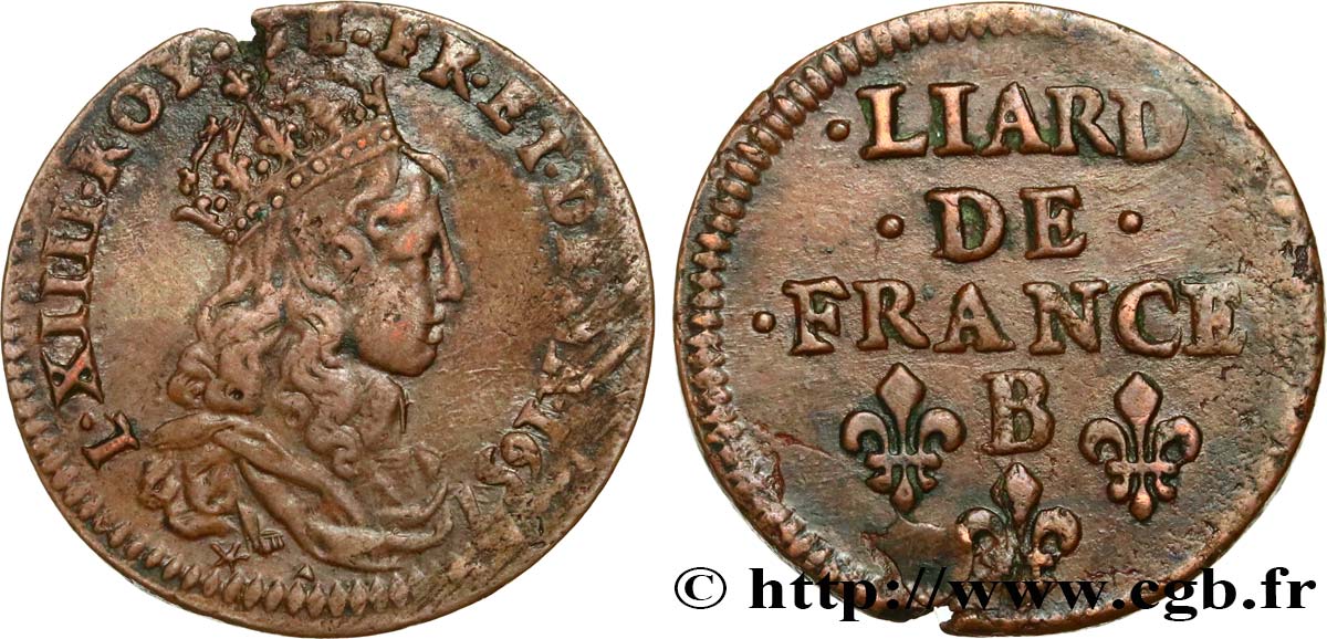LOUIS XIV  THE SUN KING  Liard, 2e type 1657 Acquigny XF