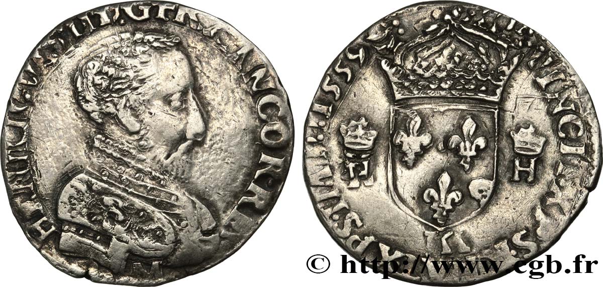 FRANCIS II. COINAGE AT THE NAME OF HENRY II Teston à la tête nue, 3e type 1559 Bordeaux SS