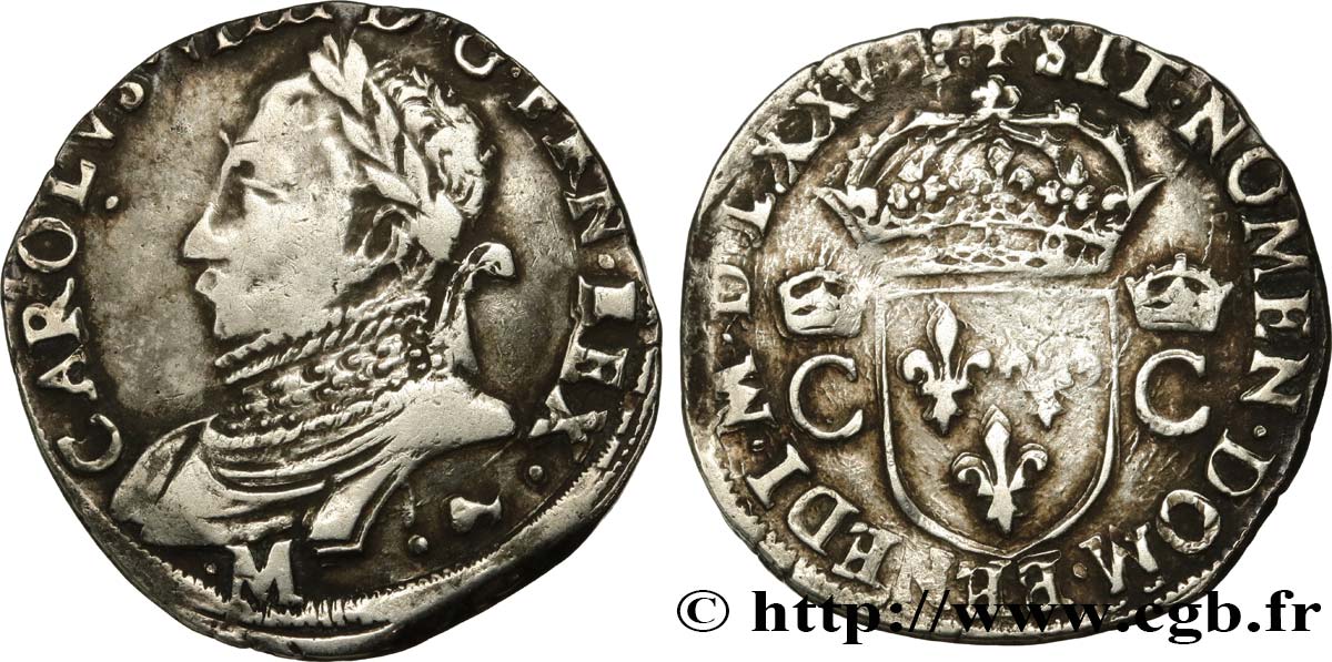 HENRY III. COINAGE IN THE NAME OF CHARLES IX Teston, 10e type 1575 Toulouse XF